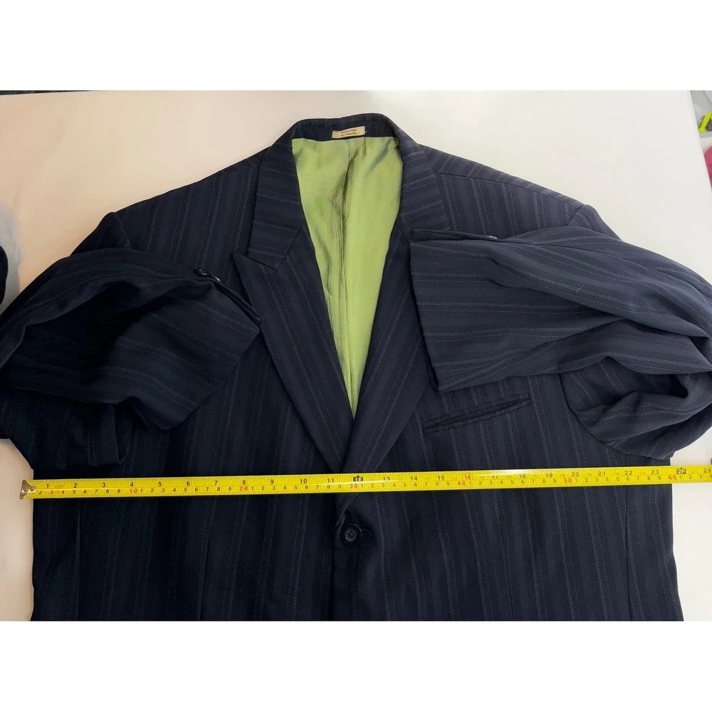 Cubavera Mens Pinstripe Suit Sz 44R‎ Navy Blue Green Lining Business